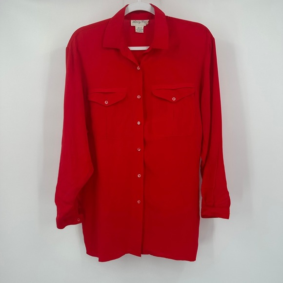 Ashley Blake Tops - Womens Vintage Silk Blouse Size M Red Minimalist Old Money Red Lightweight